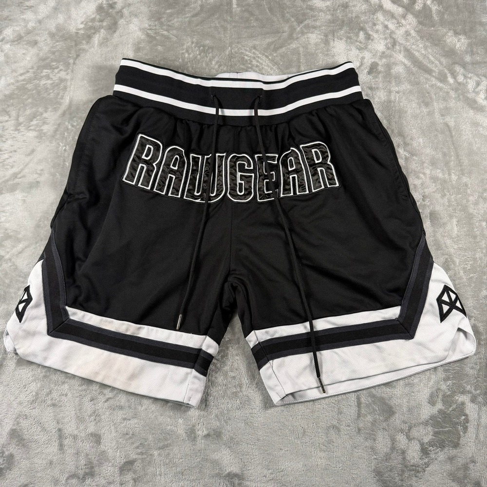 Rawgear Mens Mesh Basketball Shorts Black White Striped Gym Athletic XL